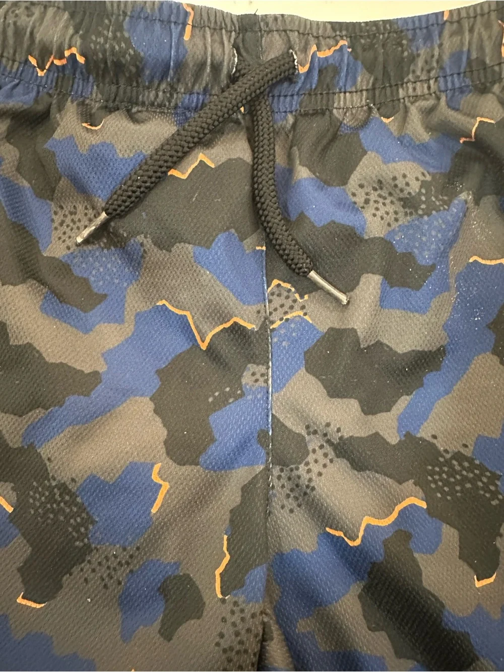 Boys blue & Black Camouflage Athletic Shorts with Orange Accent-YM 7/8